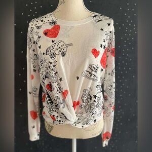 Bimba y Lola Cartoon HEART-PRINT KNITTED TOP Size XS